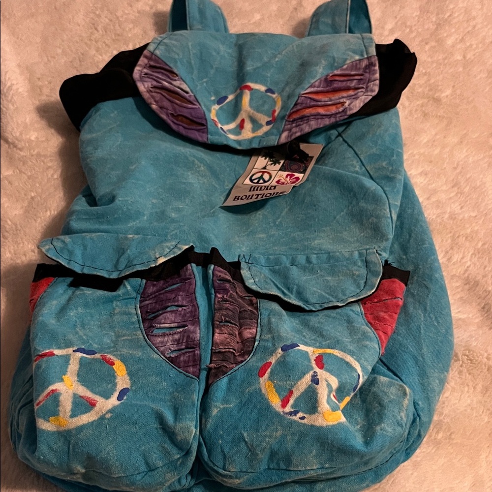 India Boutique Teal Peace Sign Suede Backpack